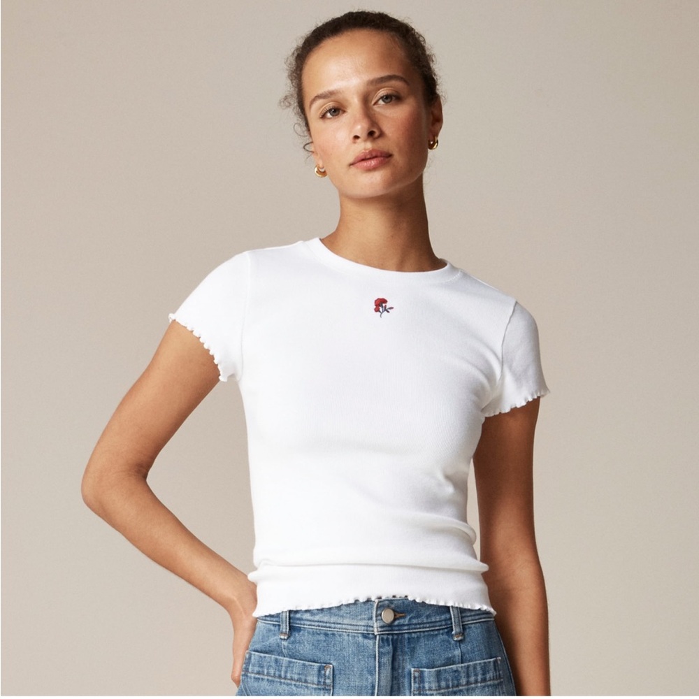 NWT Rouje X J.Crew Fleur Baby Ribbed Ruffle T shirt - S - SOLD OUT ONLINE